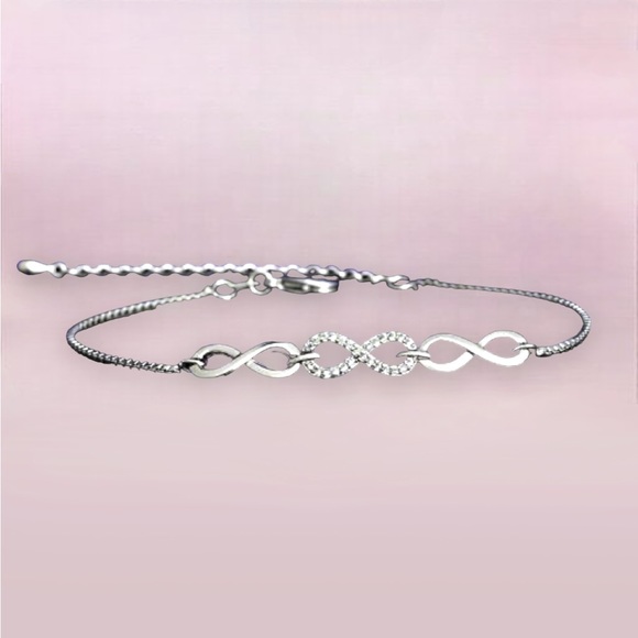 Infinity Bracelet 18k White Gold Plated Cubic Zirconia Hypoallergenic 3 Charms - Picture 2 of 6